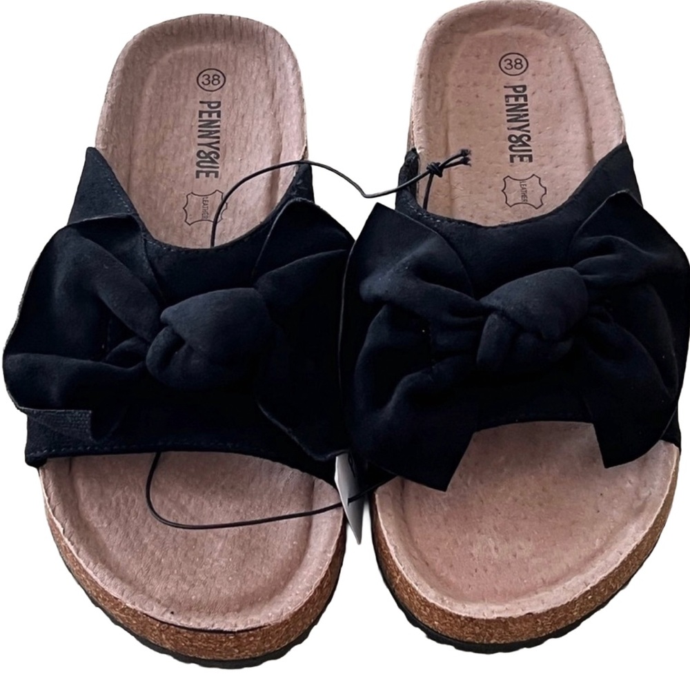 🥿Penny Sue Women's Slip On Shoes/Slides/Sandals, Black WBows Size: 38 or 7.5 NWT